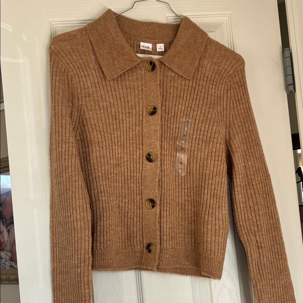 GAP Ribbed Button-Up Cardigan - Camel Brown NWT